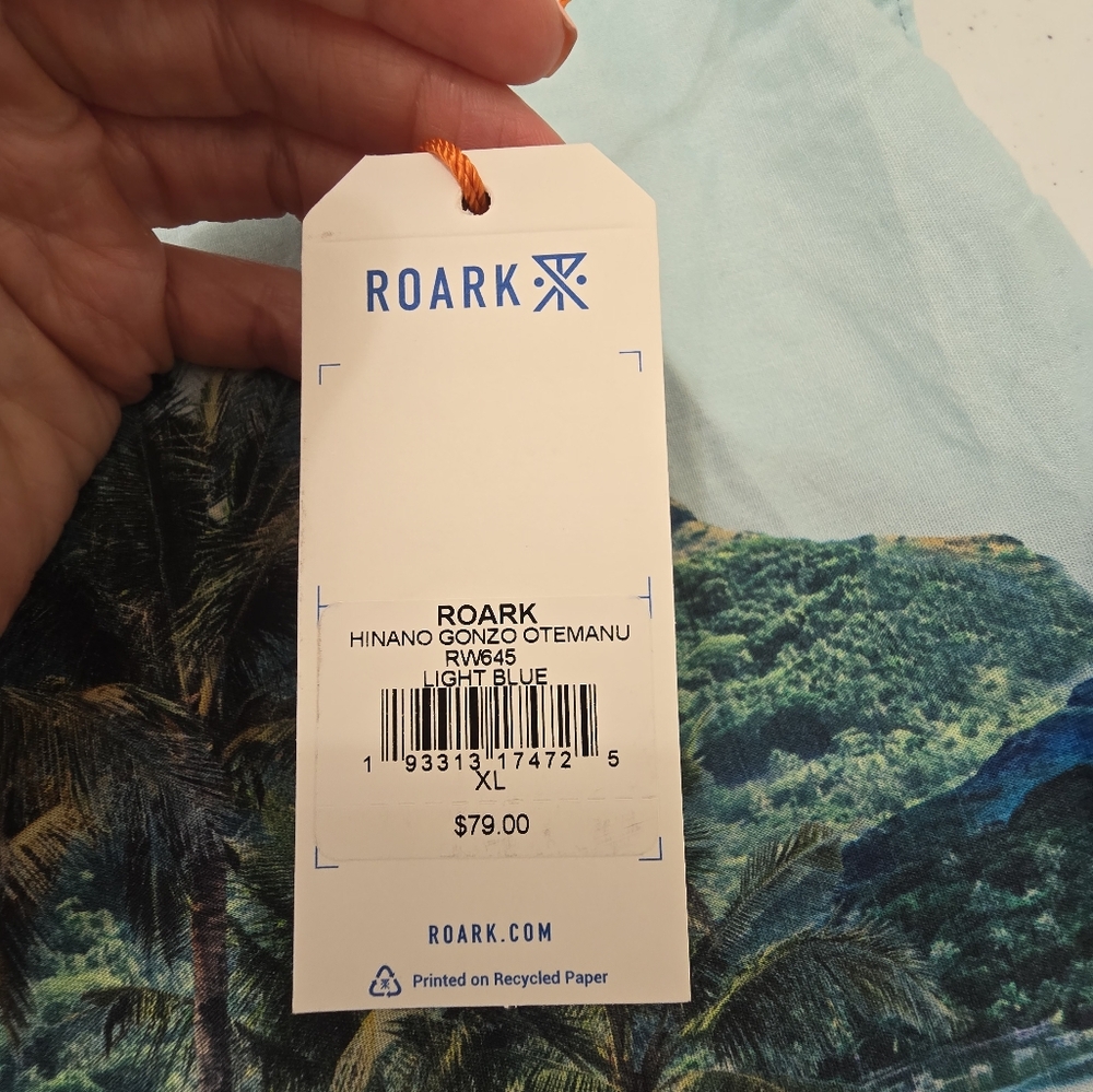 Roark Men's Teal and Green Tropical Print Button-Down Shirt - Picture 13 of 16